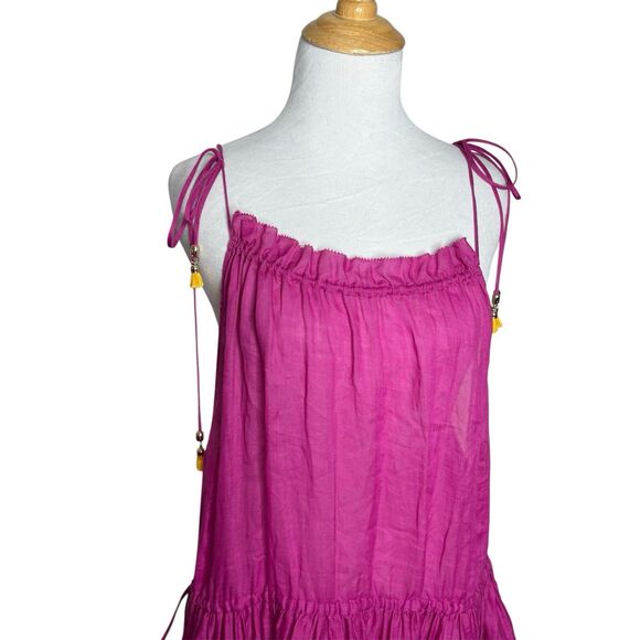 ZIMMERMANN Teddy Scallop Tie Top Pink Fuchsia Blouse Size 2 - Picture 3 of 10